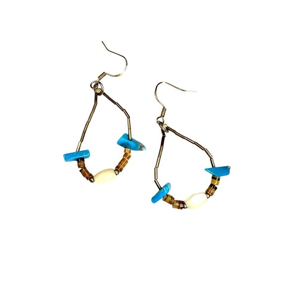 Southwestern Turquoise Earrings Silver Dangle Jewelry Boho Western Style - Picture 3 of 6